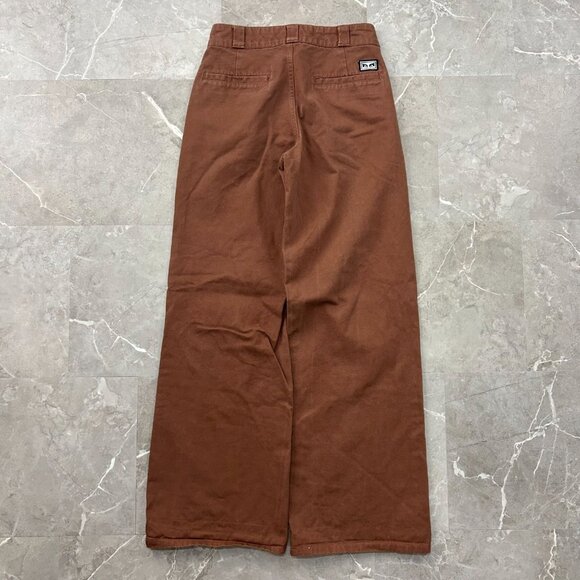 Obey Mila Work Pants Womens 24 Brown Wide Leg Hip Hop Rap Streetwear Loose Baggy - Picture 1 of 11